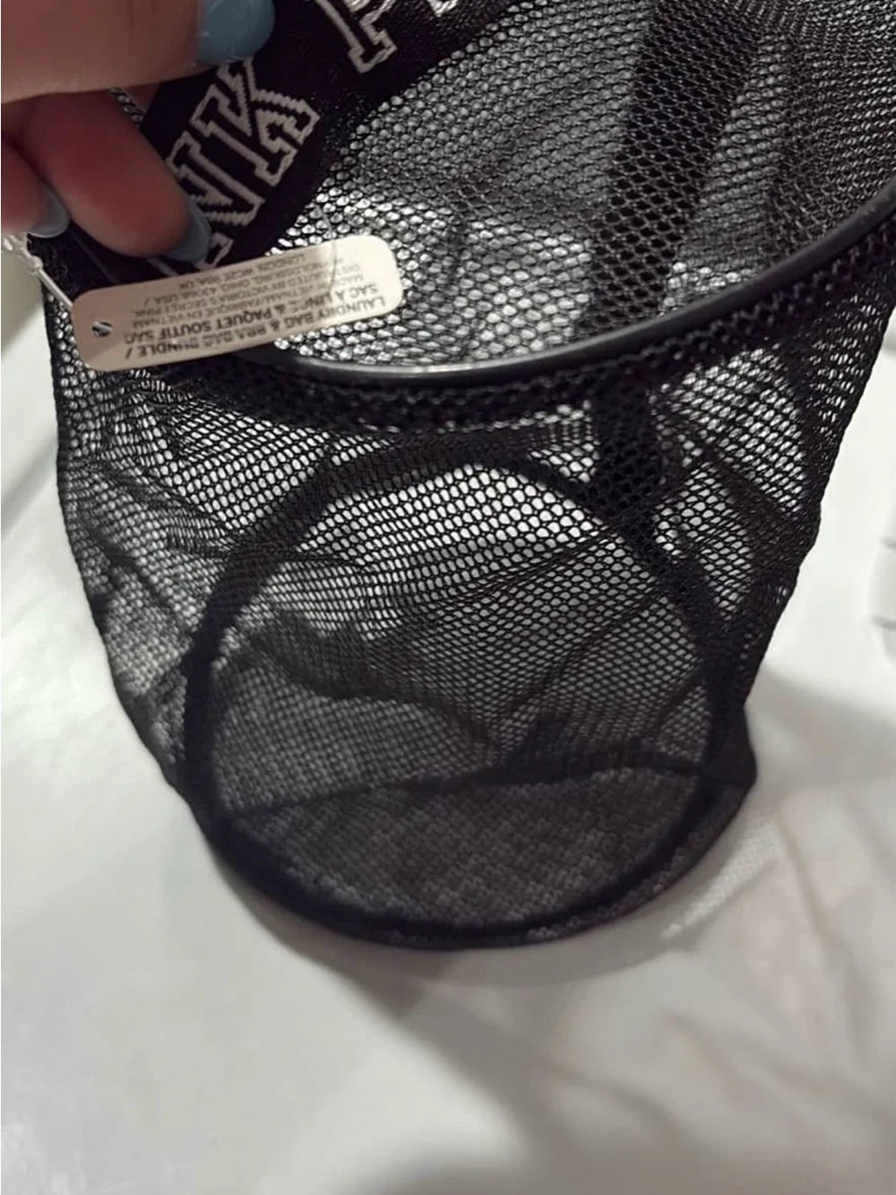 Black Mesh Crossbody Bag with Branded Strap